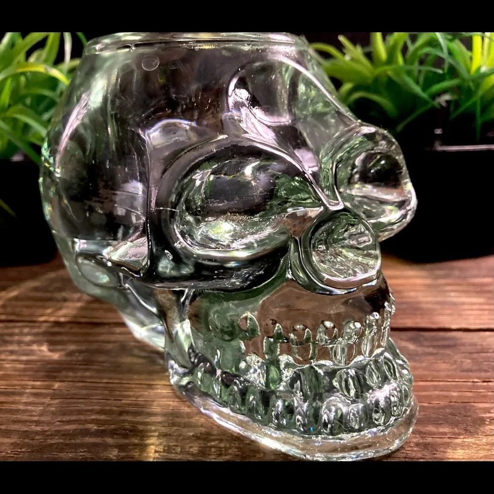 Glass Votive Crystal Skull Green Clear Glass Tea Light Holder Halloween